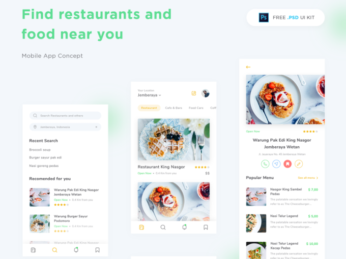 美食、餐厅App FREE PSD