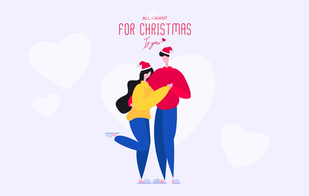 圣诞节情侣插画素材