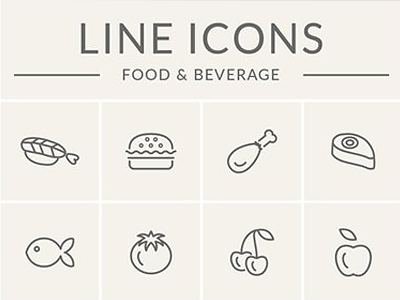 一组食物和饮料线性图标