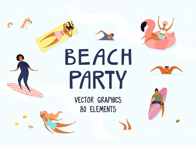 海滩派对，夏天矢量艺术插画