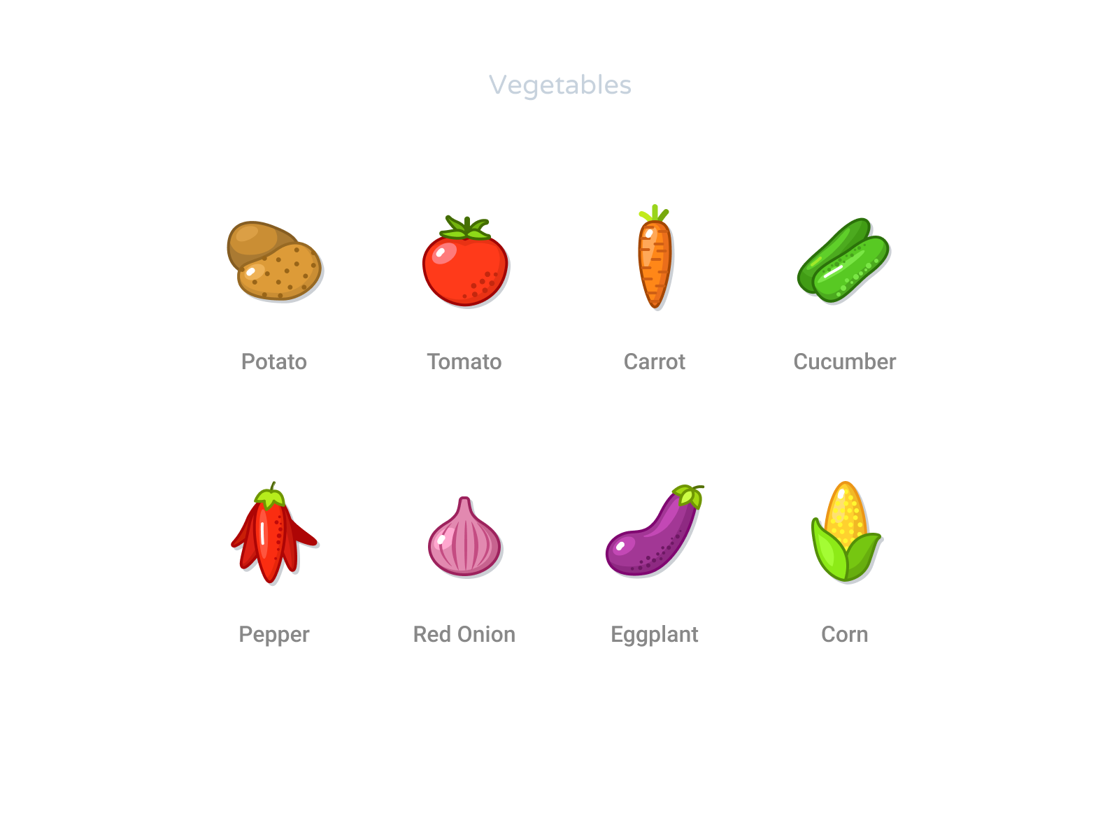 水果和蔬菜矢量图标集
