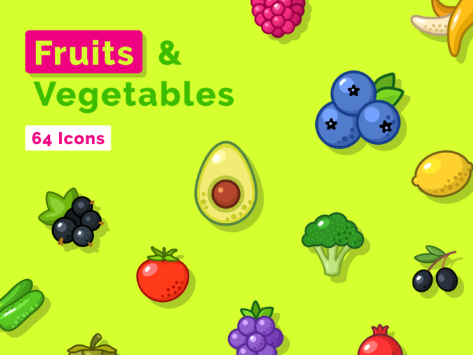 水果和蔬菜矢量图标集