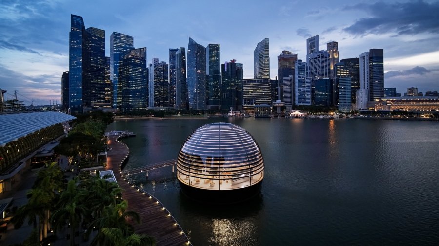 Apple 新加坡第三间零售店 全玻璃圆顶结构建筑
