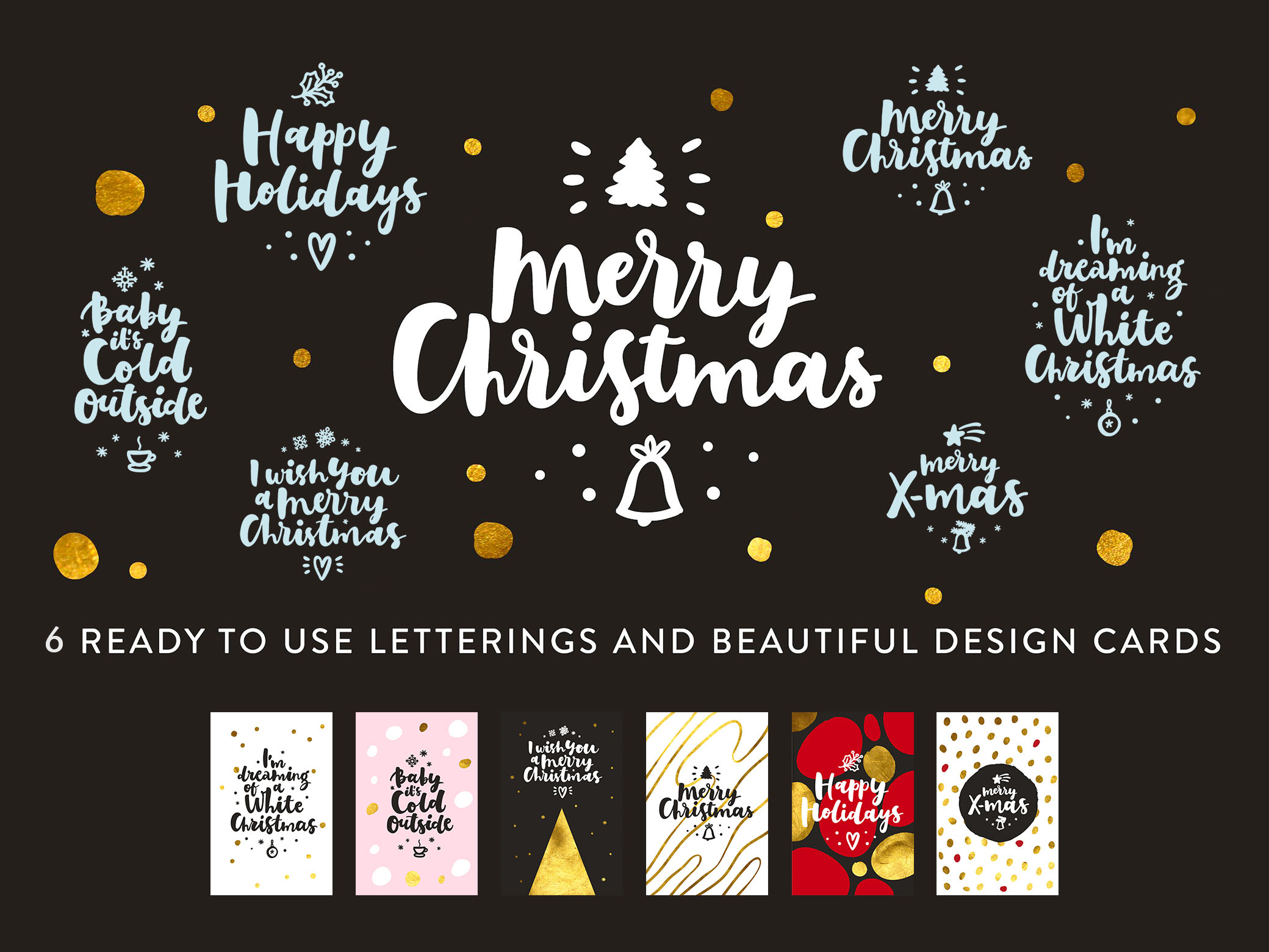 一组精美的圣诞节贺卡及字体PSD+EPS
